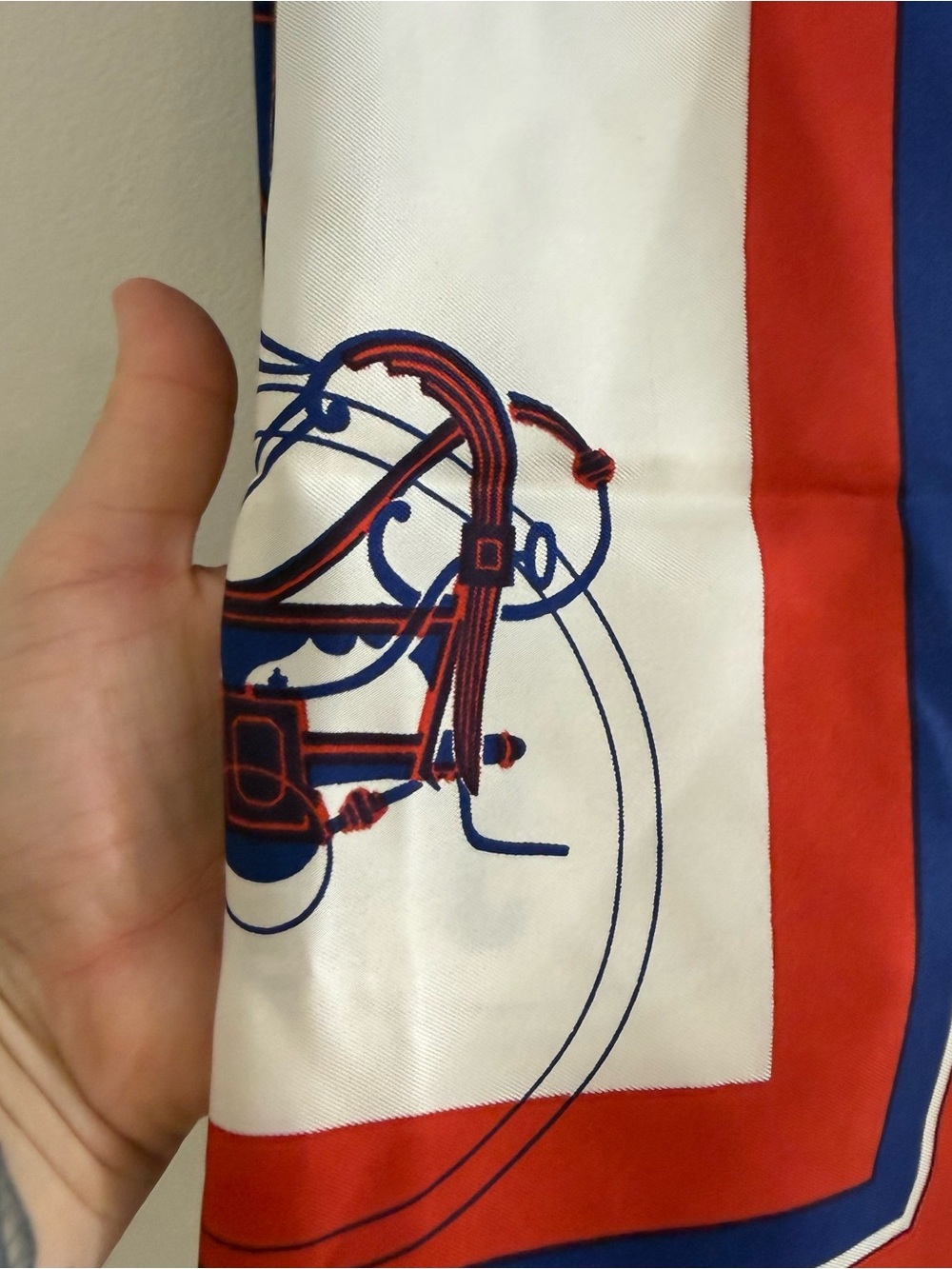 Hermes Red White and Navy Silk Scarf - Picture 2 of 7